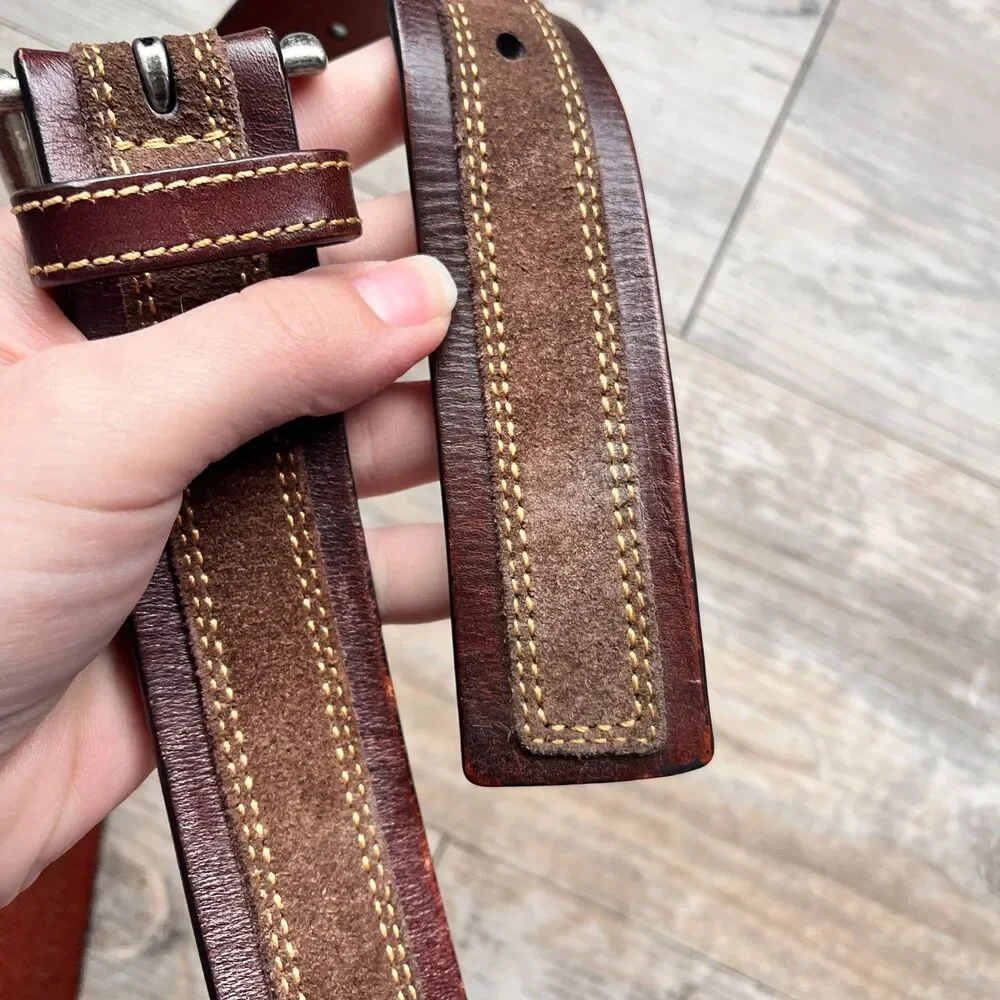 Johnston & Murphy Distressed Overlay Leather Belt Brown Size 34 Suede Leather
